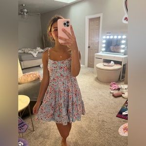 Blue/pink/white up strap tie dress. Very stretchy. Worn once! Xs but fits S&M!